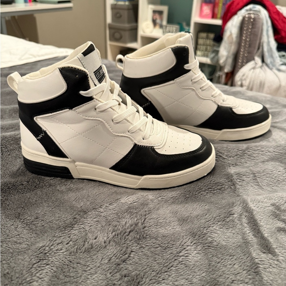 Shoe Dazzle Black and White High-Top Sneakers